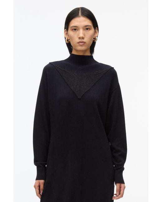 3.1 Phillip Lim Gray Mockneck Knit Dress With Lace Inlay