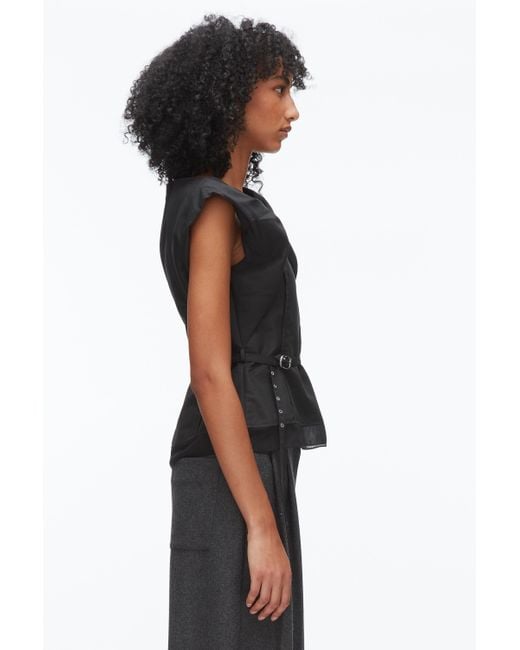 3.1 Phillip Lim Black Draped Bow Belted Shell Top