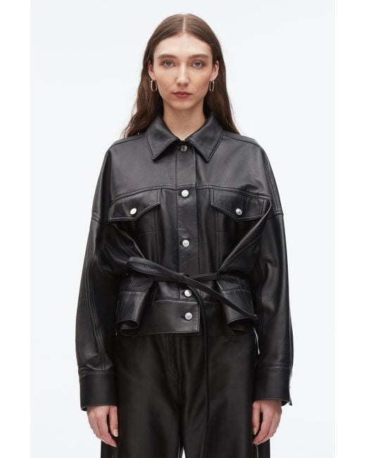 3.1 Phillip Lim Black Leather Boxy Jacket