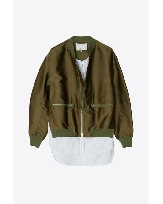 3.1 Phillip Lim Green Layered Bomber Jacket