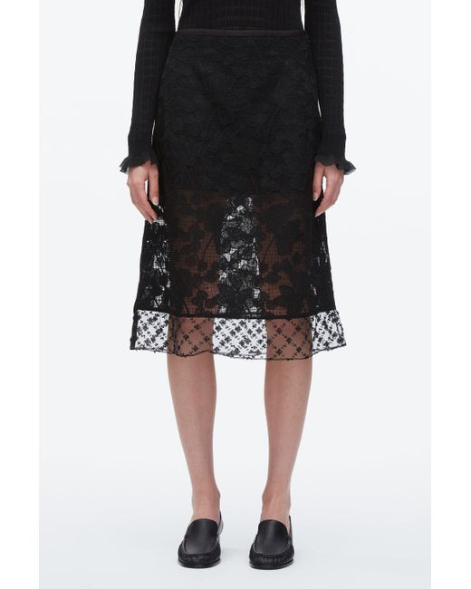 3.1 Phillip Lim Black Corded Lace Organza Skirt