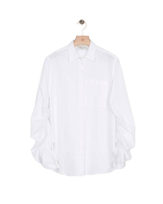 3.1 Phillip Lim White Long Sleeve Shirt With Gathered Sleeve