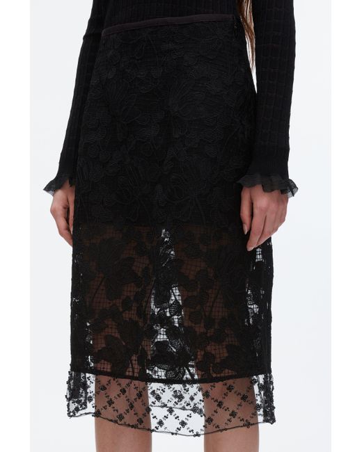 3.1 Phillip Lim Black Corded Lace Organza Skirt