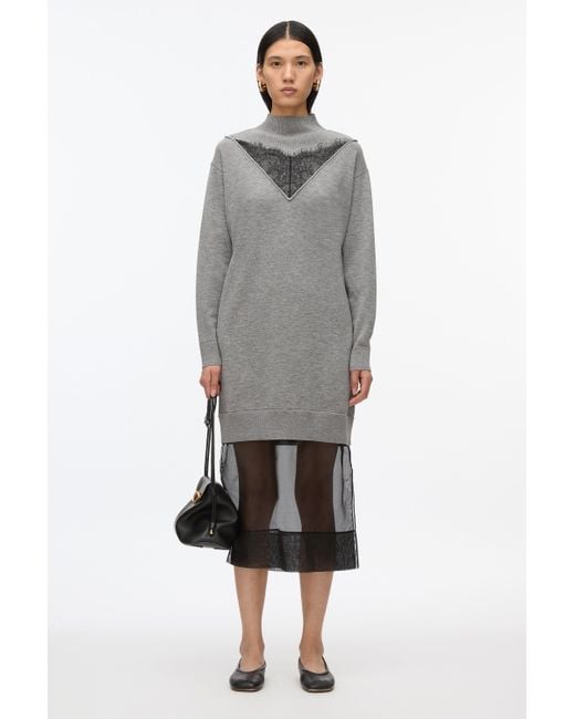 3.1 Phillip Lim Gray Mockneck Knit Dress With Lace Inlay
