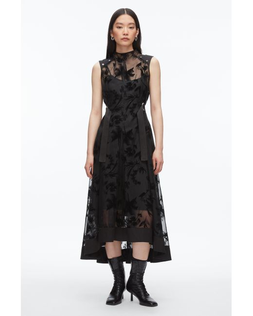 Phillip Lim Women's Black Flocked Organza Midi Dress