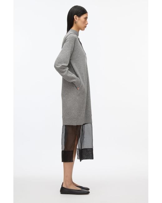 3.1 Phillip Lim Gray Mockneck Knit Dress With Lace Inlay