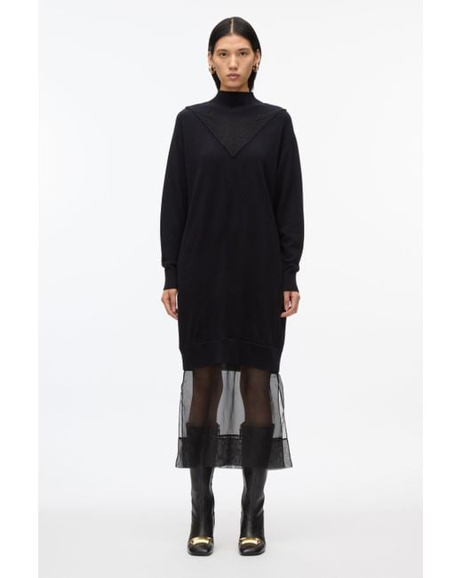 3.1 Phillip Lim Gray Mockneck Knit Dress With Lace Inlay