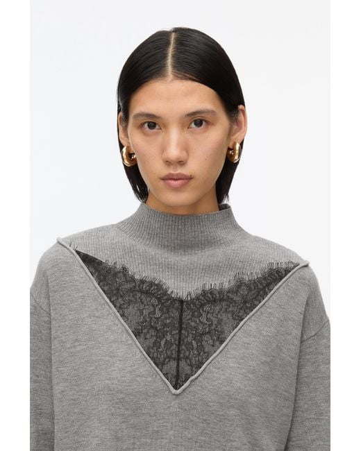 3.1 Phillip Lim Gray Mockneck Knit Dress With Lace Inlay