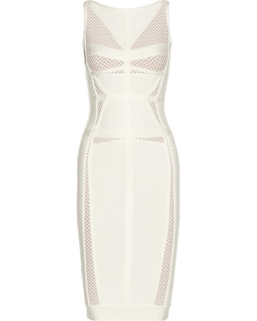 Hervé Léger Bandage and Mesh Dress in White | Lyst