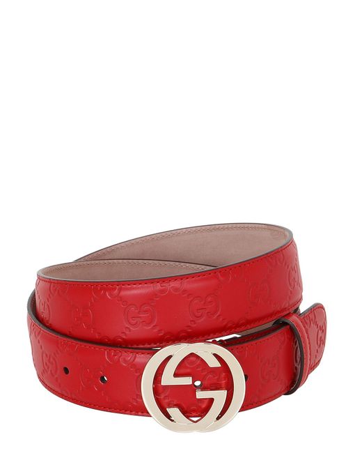 Gucci 37mm Gg Embossed Leather Belt in Red | Lyst