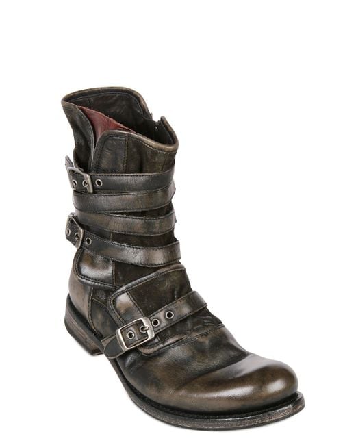 John Varvatos Brown Triple Buckle Cordovan Leather Boots for men