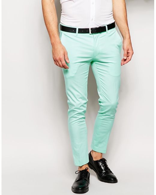 ASOS Green Super Skinny Fit Smart Cropped Trousers In Mint for men