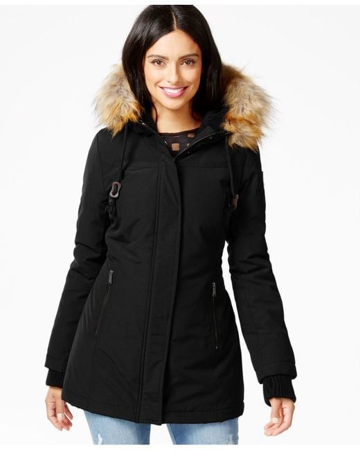 Dkny Faux-fur-trim Water-resistant Hooded Parka in Black - Save 46% | Lyst