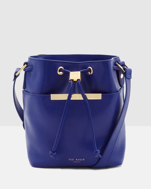 Ted Baker Blue Crosshatch Leather Mini Bucket Bag