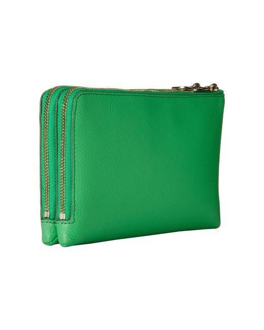 COACH Green Polished Pebbled Leather Double Zip Wallet
