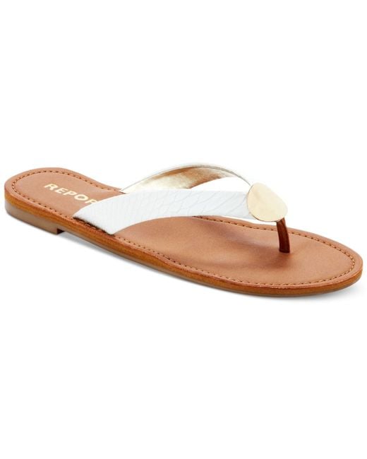 Report White Shields Flat Thong Sandals