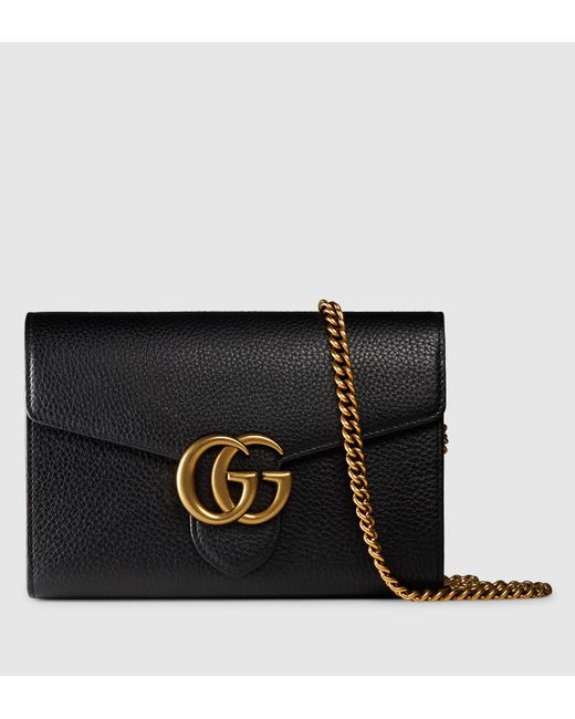 Gucci Black Gg Marmont Leather Chain Wallet