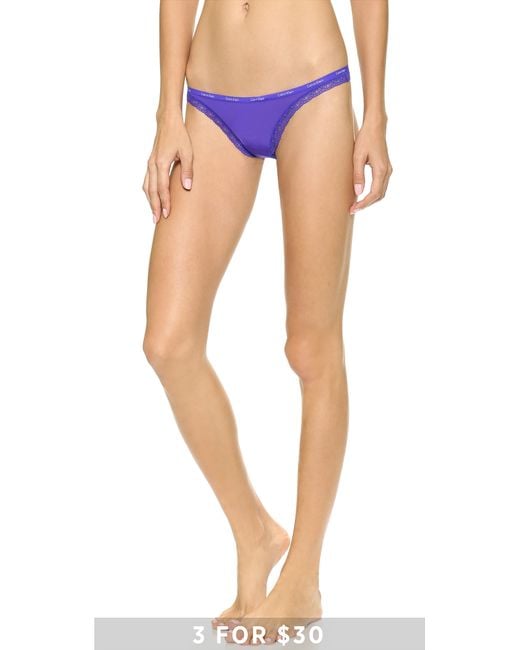 Calvin Klein Bottoms Up Thong - Royal/Lace in Blue