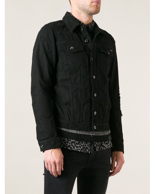 DIESEL Distressed Denim Jacket in Black 