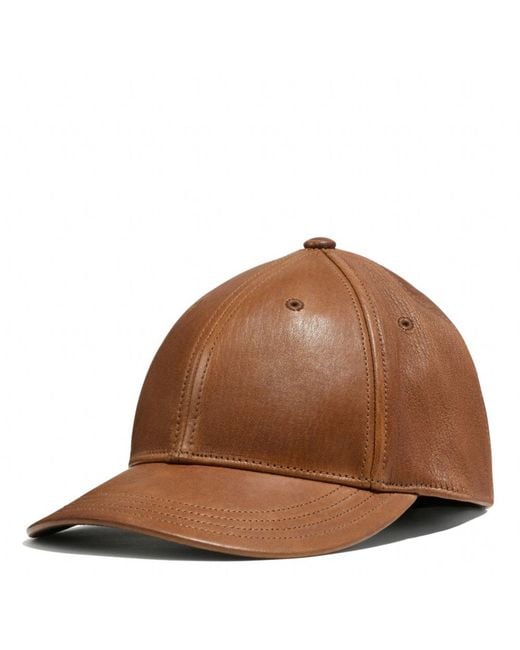COACH Brown Leather Baseball Cap for men