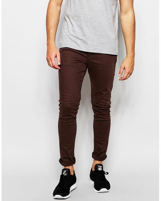 ASOS Super Skinny Jeans In Dark Brown for men