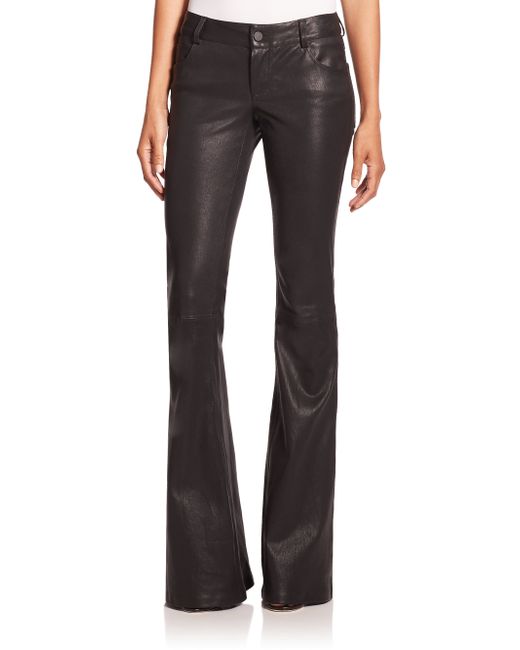 Alice + olivia Leather Bell-bottom Pants in Black | Lyst