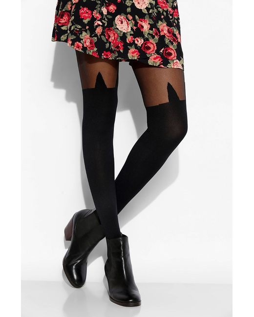 Urban Outfitters Cat Ear Faux Thighhigh Tight in Black