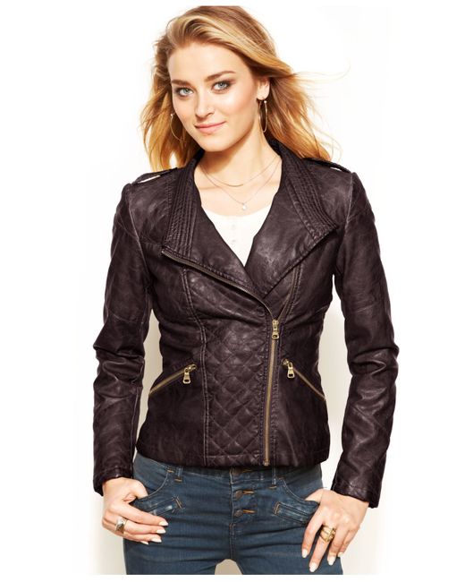 guess purple leather jacket