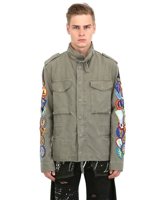 Off White c o Virgil Abloh Patchwork Cotton Field Jacket in Green
