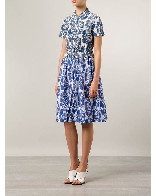 Dosa Blue Floral Print Shirt Dress