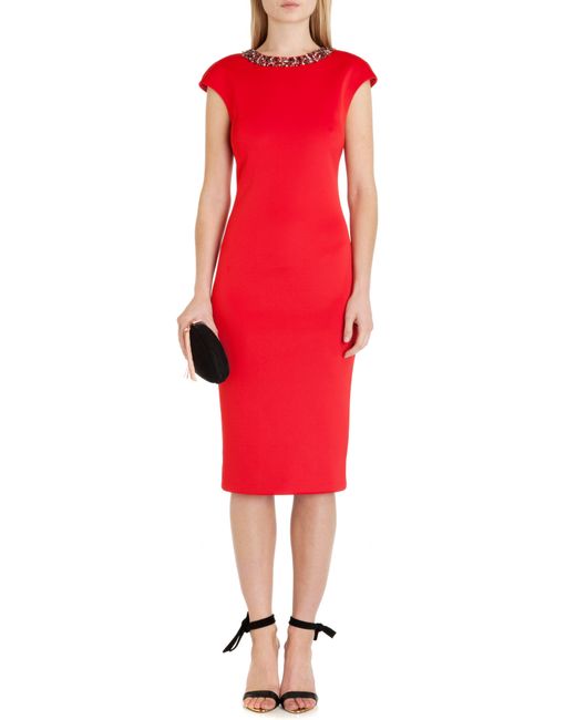 Ted Baker Red Elenna Embellished Midi Dress