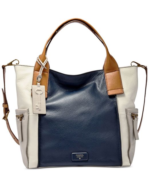 fossil emerson leather colorblock large satchel in white fossil emerson leather colorblock large satchel in white