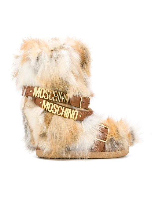 Moschino Natural Buckled Fox-Fur Snow Boots