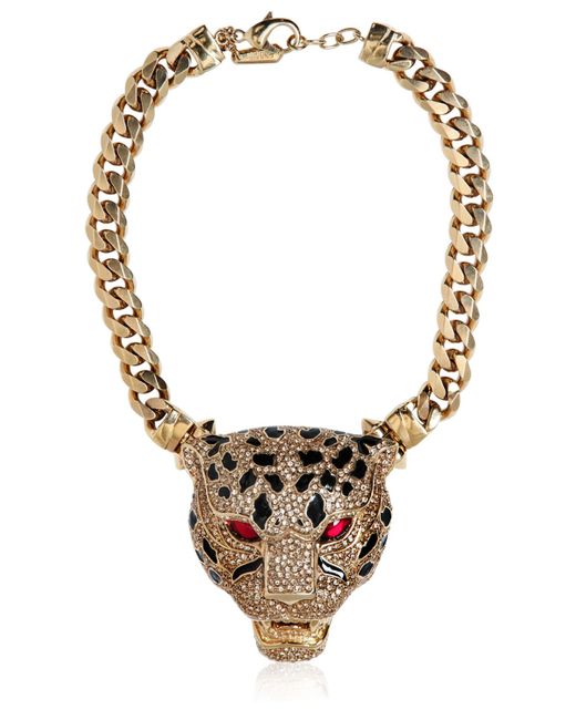Roberto Cavalli Metallic Panther Necklace with Swarovski Crystals