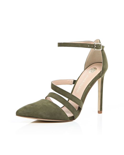River Island Natural Khaki Suede Strappy Court Heels