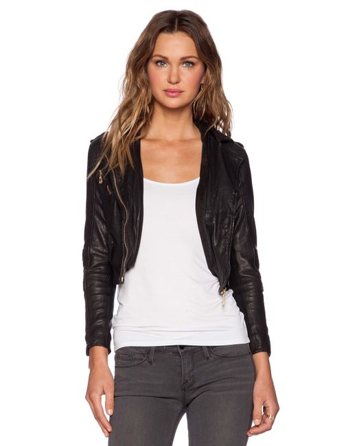 Doma Leather Fitted Cropped Jacket in Black Lyst