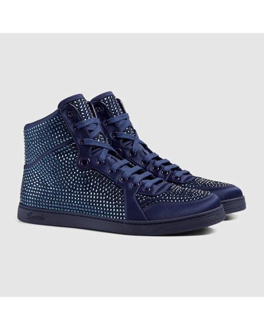 Gucci High-top Sneaker With Crystal Studs in Blue for Men | Lyst