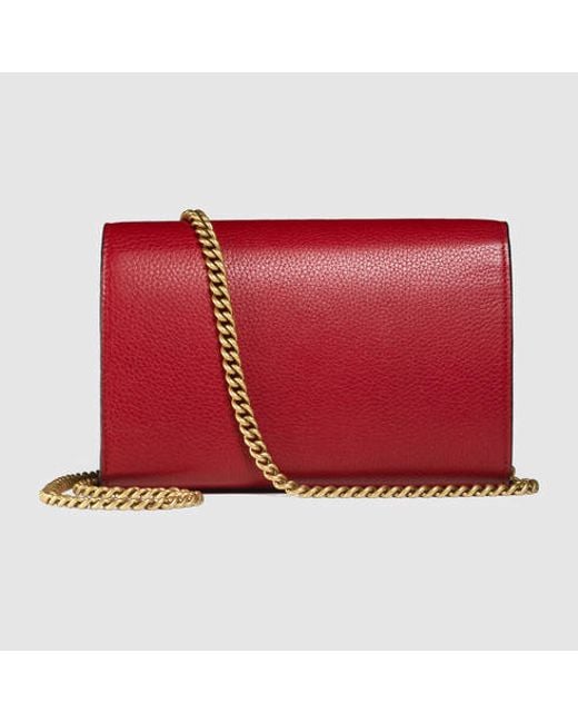 Gucci Gg Marmont Leather Mini Chain Bag in Red (red leather) | Lyst