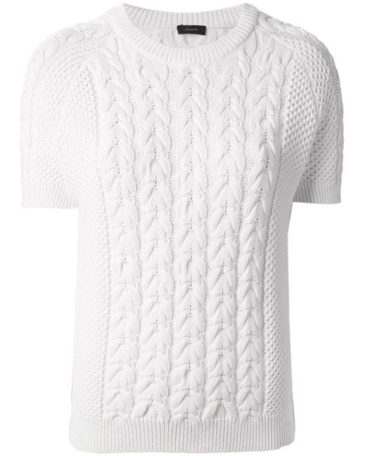 JOSEPH White Short Sleeve Cable Knit Sweater