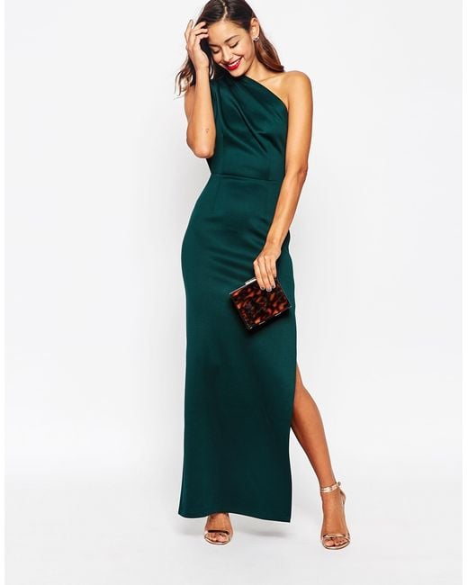 ASOS Green One Shoulder Scuba Maxi Dress With Exposed Zip