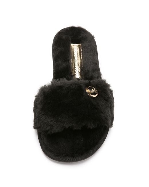 MICHAEL Michael Kors Jet Set Faux Fur Slide Slippers - Black in Pink