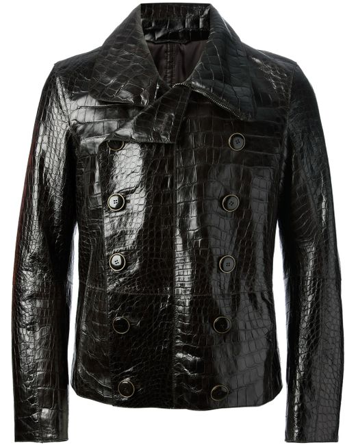 Giorgio Armani Black Alligator Leather Buttoned Jacket for men