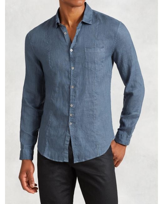 John Varvatos Blue Linen Shirt for men