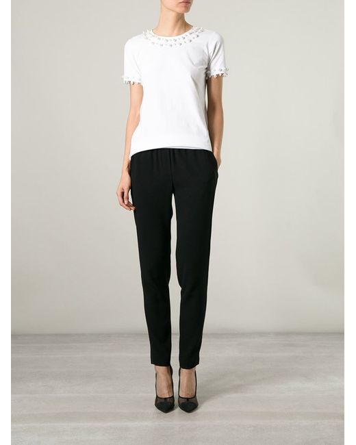 DKNY White Pearl Embellished T-Shirt