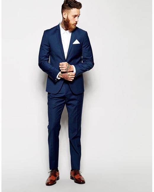 Mens blue skinny suit on sale