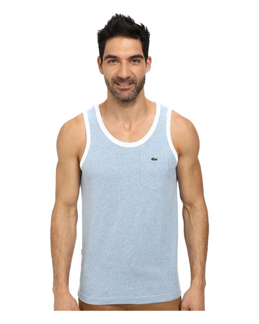 Lacoste Blue Live Cotton Jersey With Contrast Trim Tank Top for men