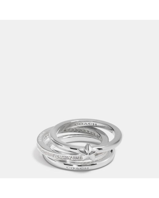 COACH Pave Sterling Silver Stackable Ring Set in Metallic | Lyst