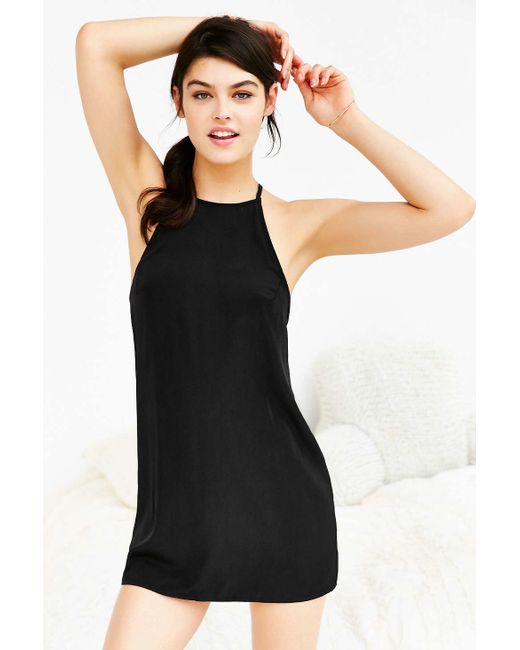 Out From Under High-neck Strappy Back Slip Dress in Black