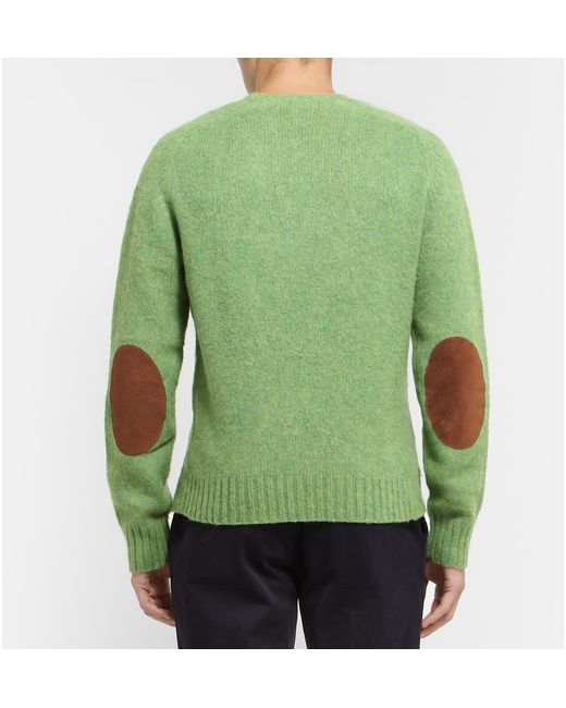 Polo Ralph Lauren Green Suede Elbow Patch Brushed Knittedwool Sweater for men