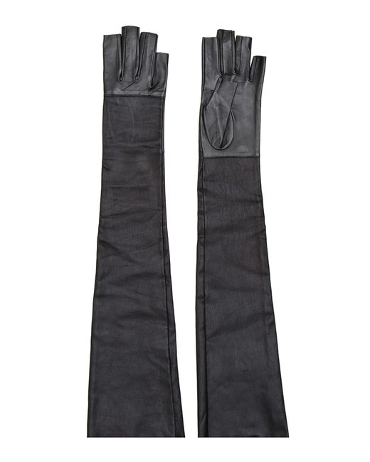 Imoni Black Long Fingerless Leather Gloves